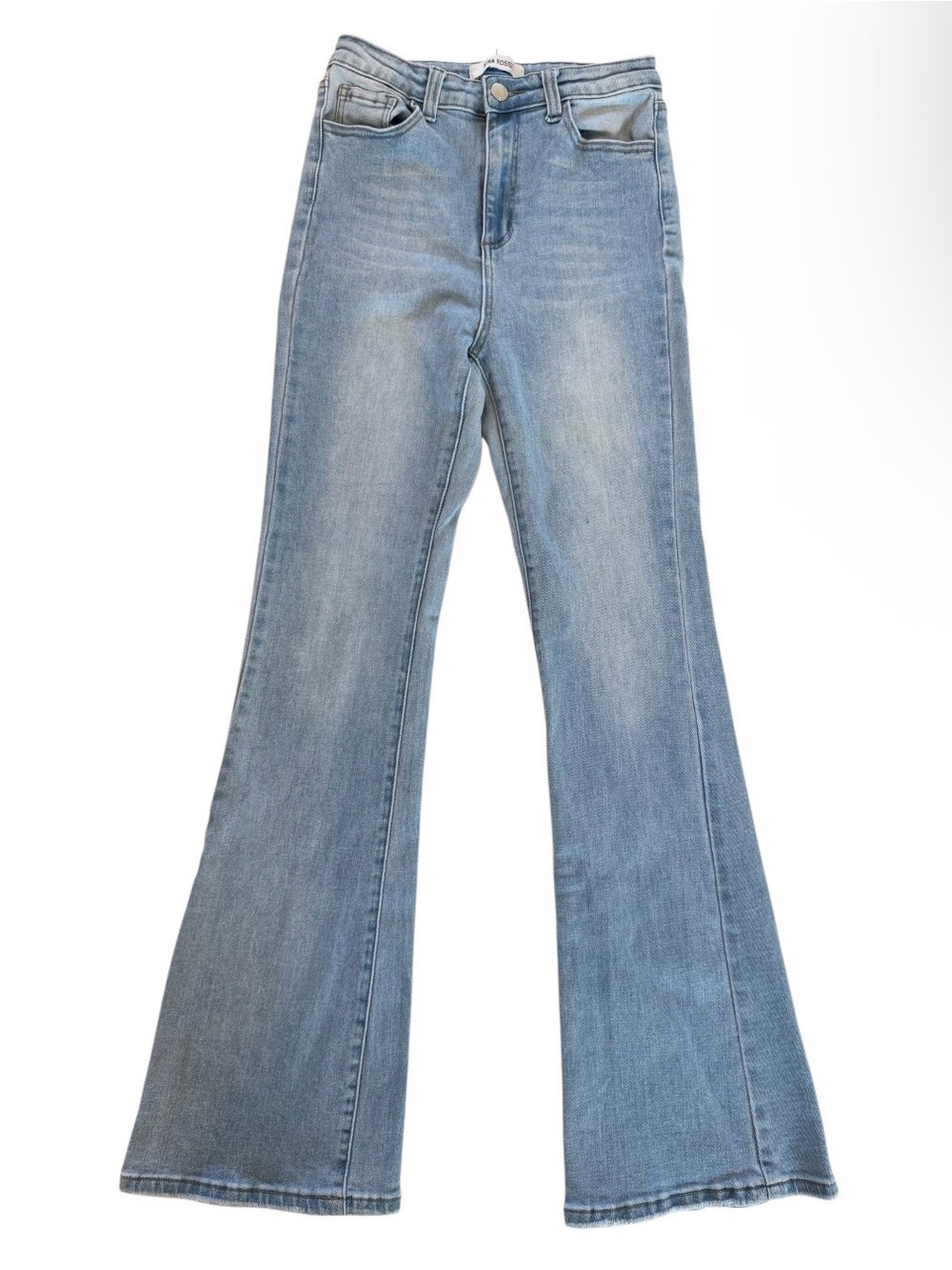 Nina Rossi Flare Jeans Junior 7 / Women’s 4 Light Blue Wash High Waist Stretch